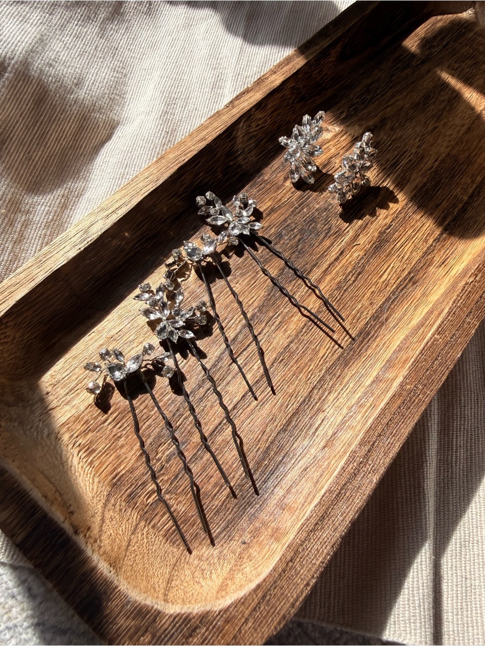 Silver & Rhinestone Hairpins w/ Matching Earrings